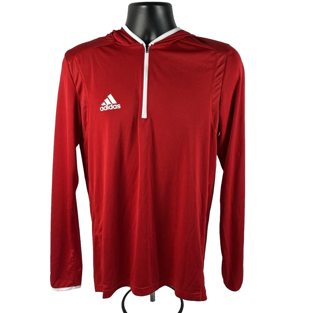 New Mens Adidas Team Hoodie 1/4 Zip Size Small NWT Red White $45 Lightweight